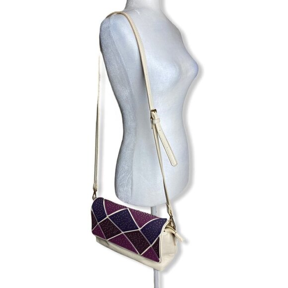 Charming Charlie Handbag Shades of Purple/Cream Studded Crossbody/Shoulder Bag - Picture 9 of 9